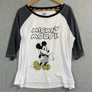 Mickey Mouse T-Shirt Girls Size XXL Black Grey White Gold Glitter 3/4 Sleeve